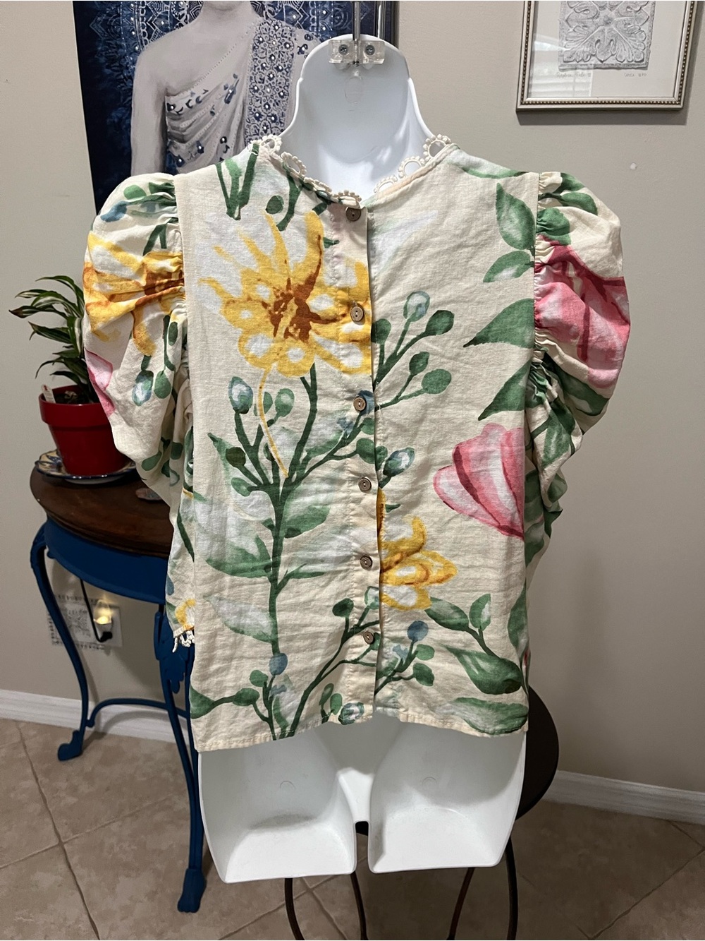 RACHEL Rachel Roy Floral Linen Blend Top - S - Picture 5 of 7